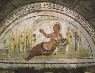 Wall painting from the Catacombs of Via Latina, Rome